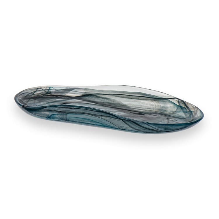 Тарелка овальная ARDACAM Atlas ARD 8403.58 21x11,5 см h 2,2 см (стекло, цвет / декор бирюзовый с белым и черным)