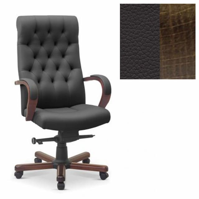 Кресло руководителя Юнитекс Status натуральная кожа с компаньоном темно-коричневая/дерево-тёмный орех аида