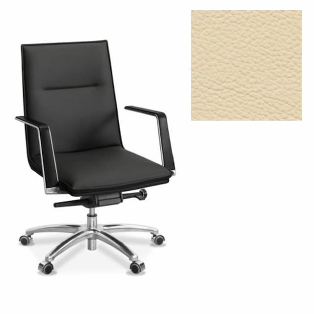 Кресло Юнитекс Соло для посетителя натуральная кожа с компаньоном светло-бежевая Savanna